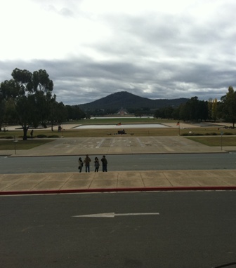 Looking towards the Australian War Memorial from the steps of the Old Parliament House.