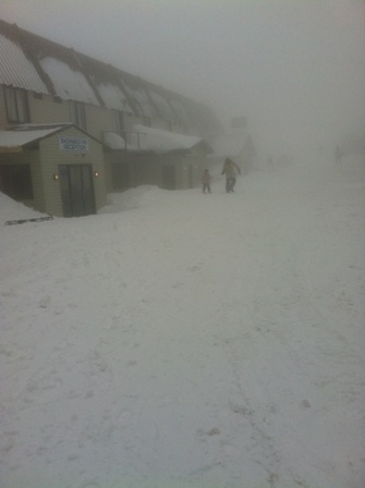 Hotham Central during a blizzard.