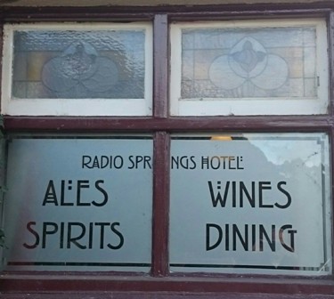 Lyonville Radio Springs pub window